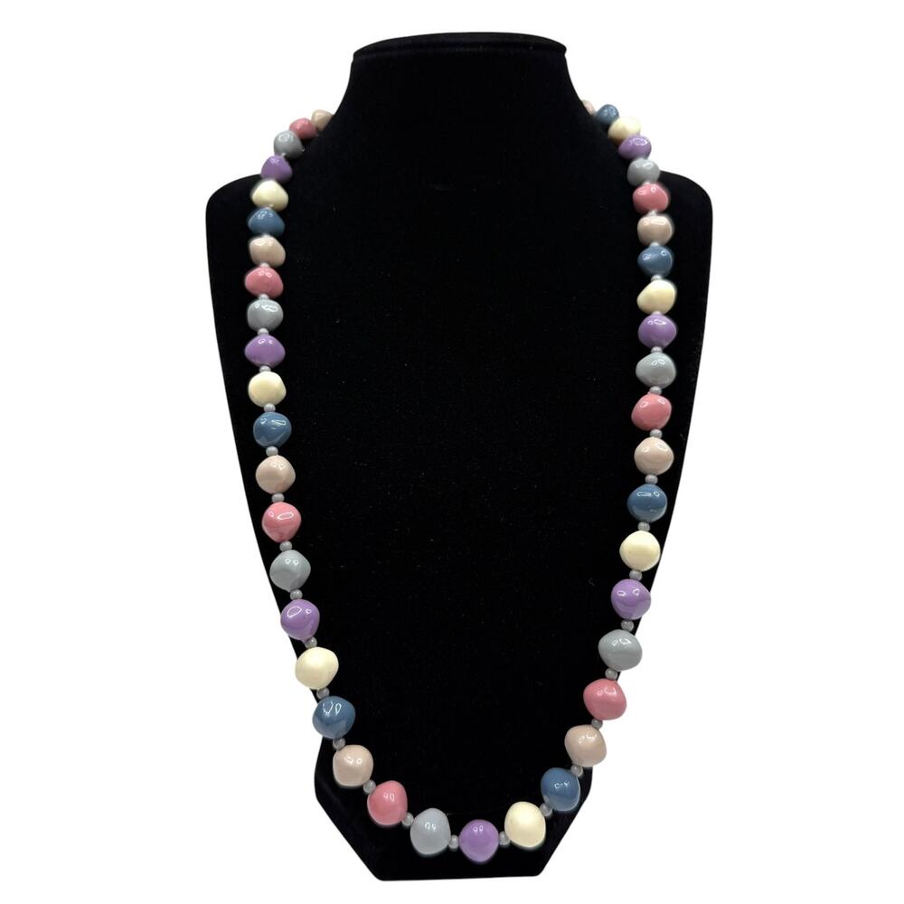 Pastel Multicolored Acrylic Beaded Necklace Fashion Statement Jewelry 24 in L